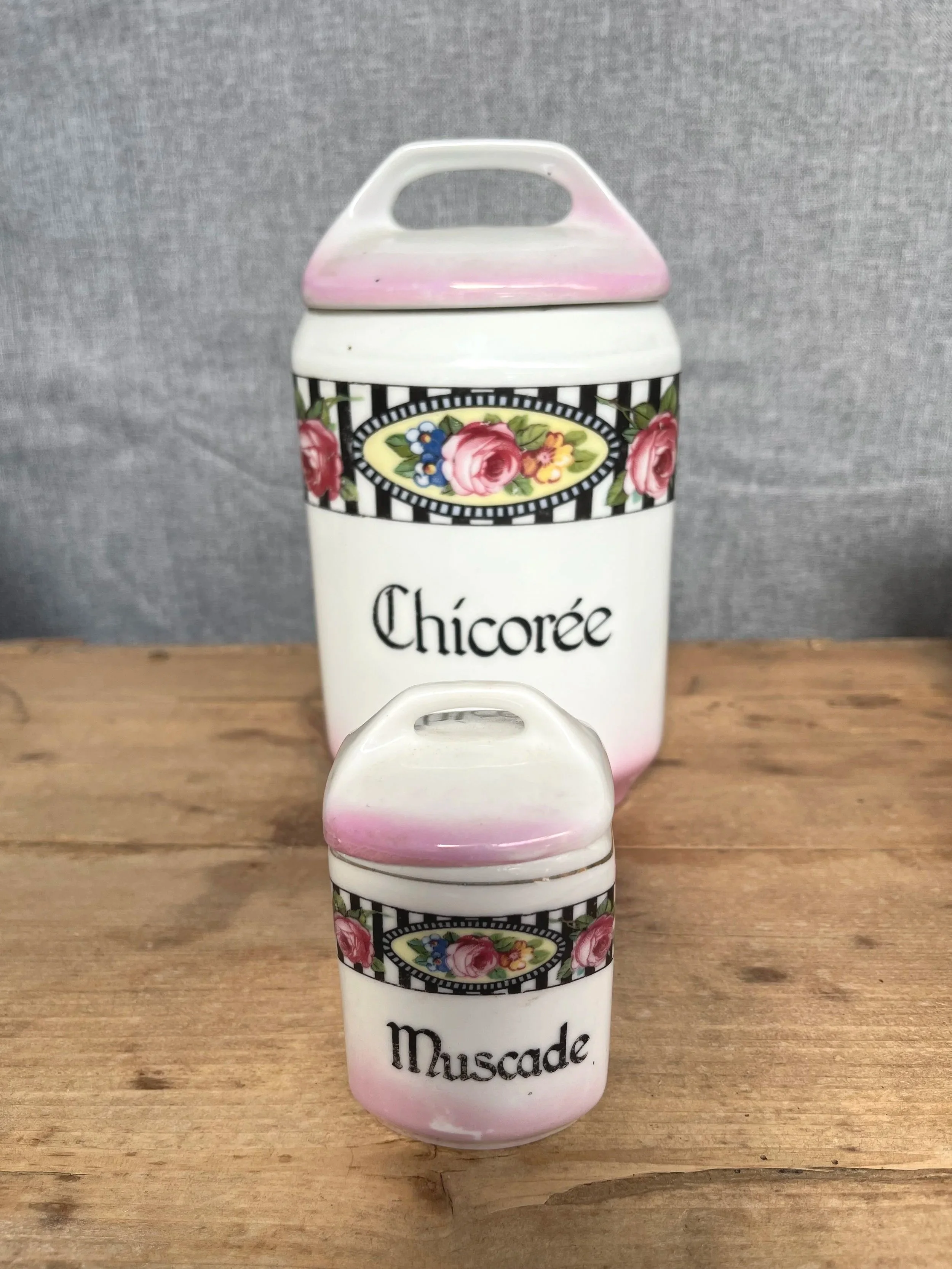 Secondhand vintage art deco kitchen canisters