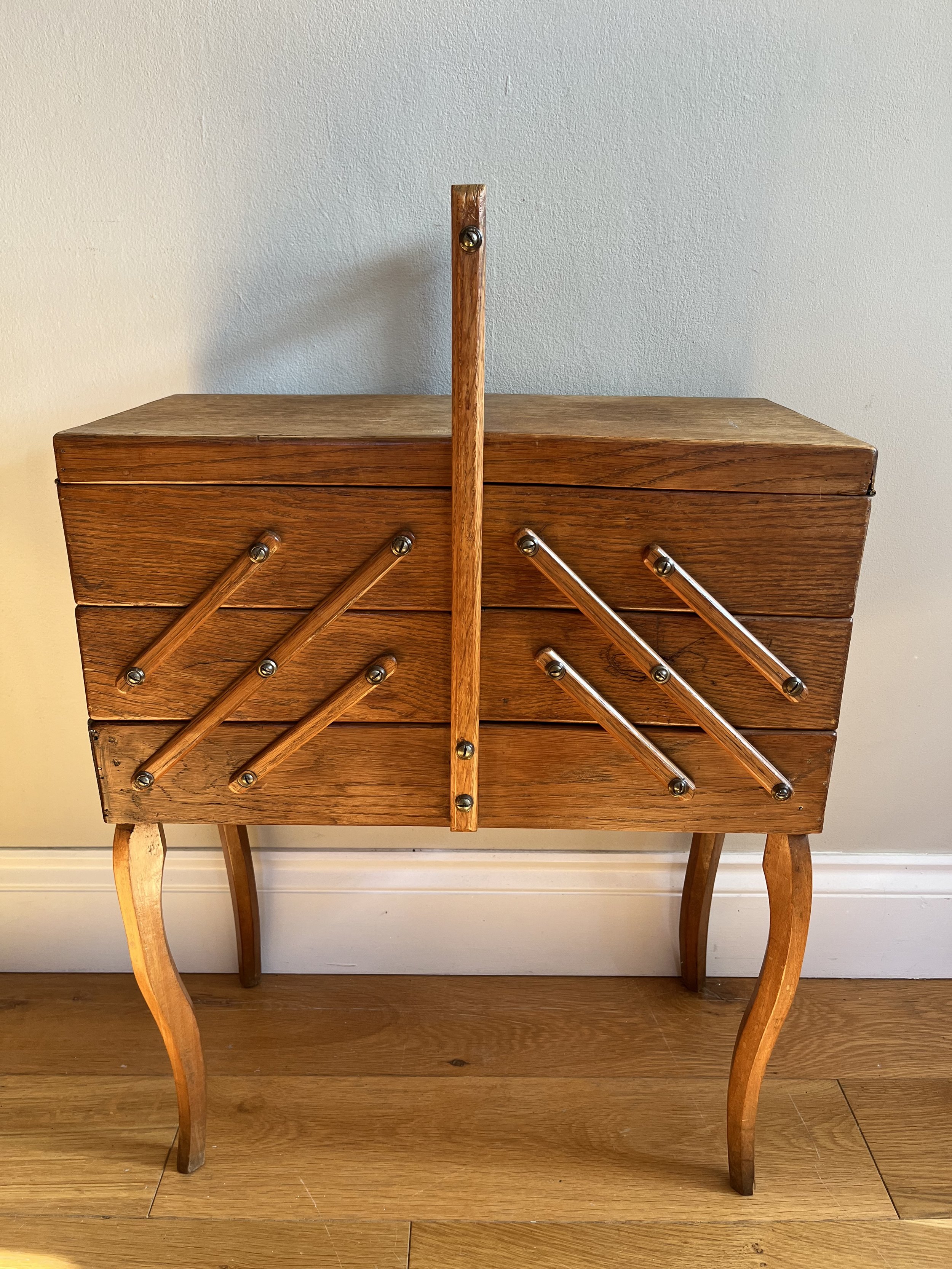 Secondhand vintage sewing box on legs