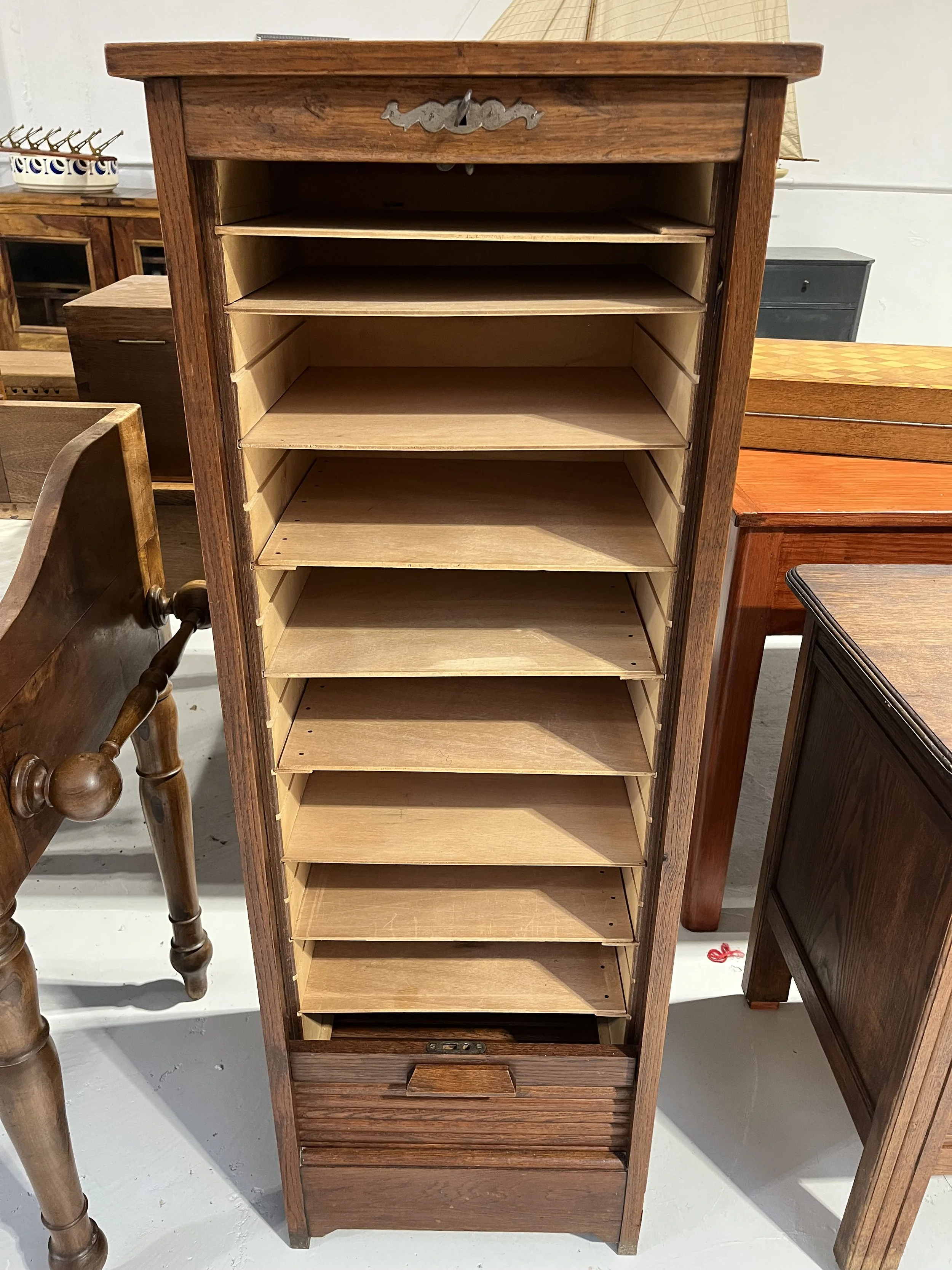 Vintage secondhand tambour filing cabinet