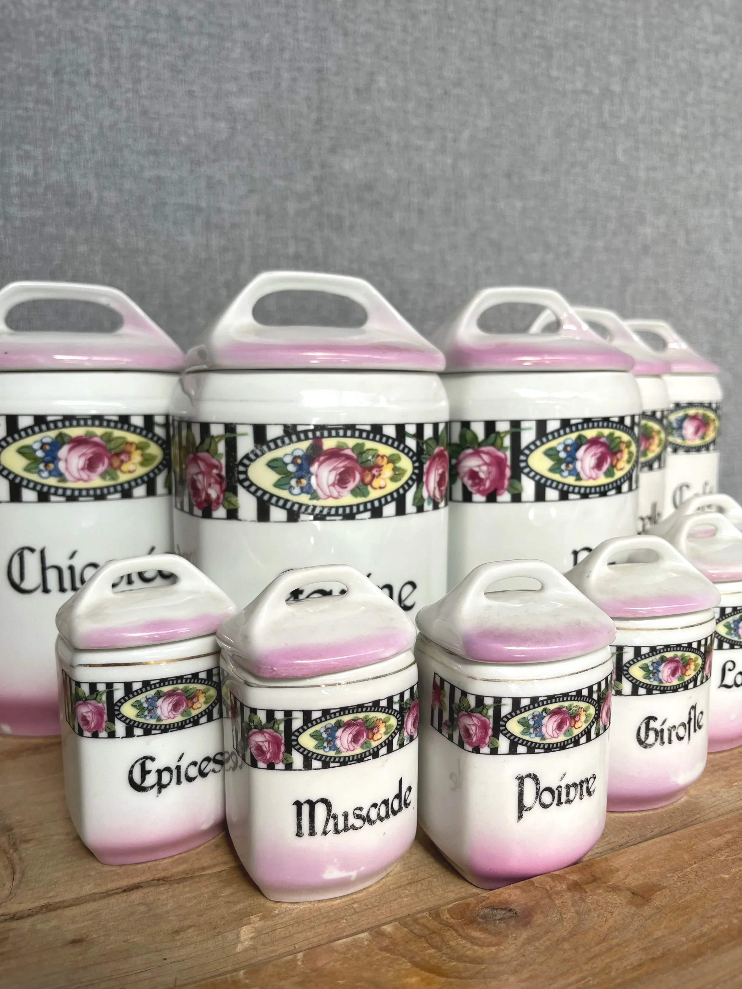 Secondhand vintage art deco kitchen canisters