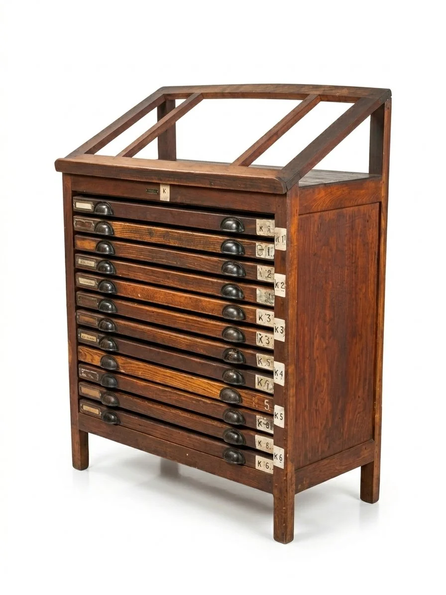 Secondhand vintage printer's cabinet