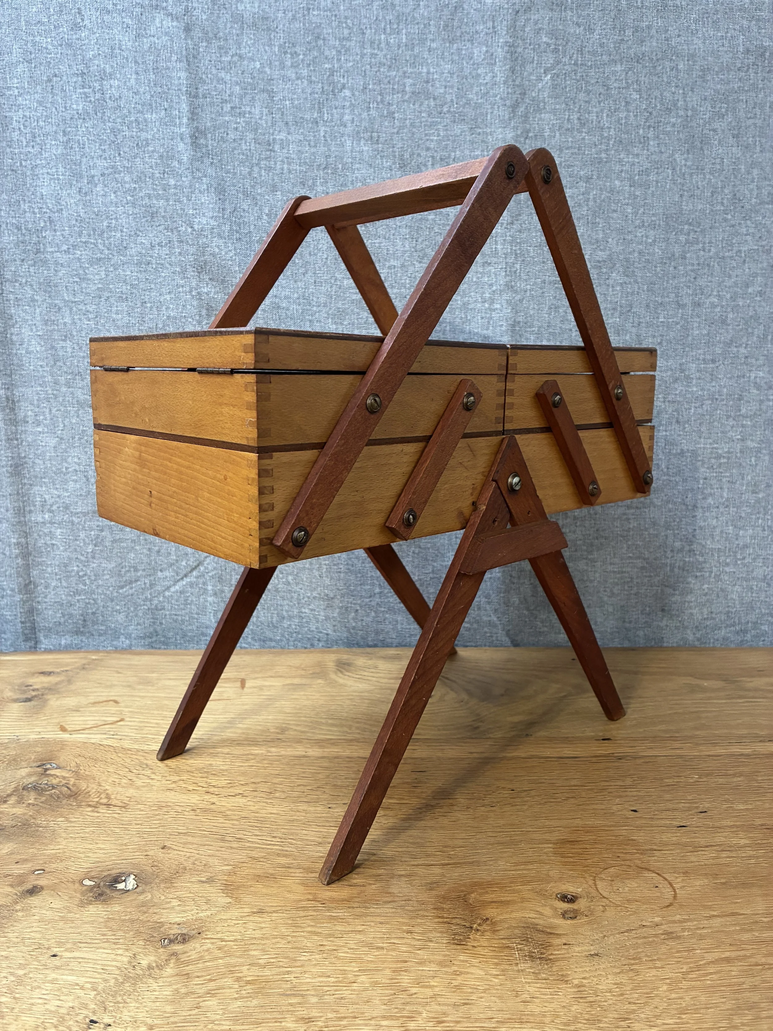 Secondhand vintage sewing box on legs