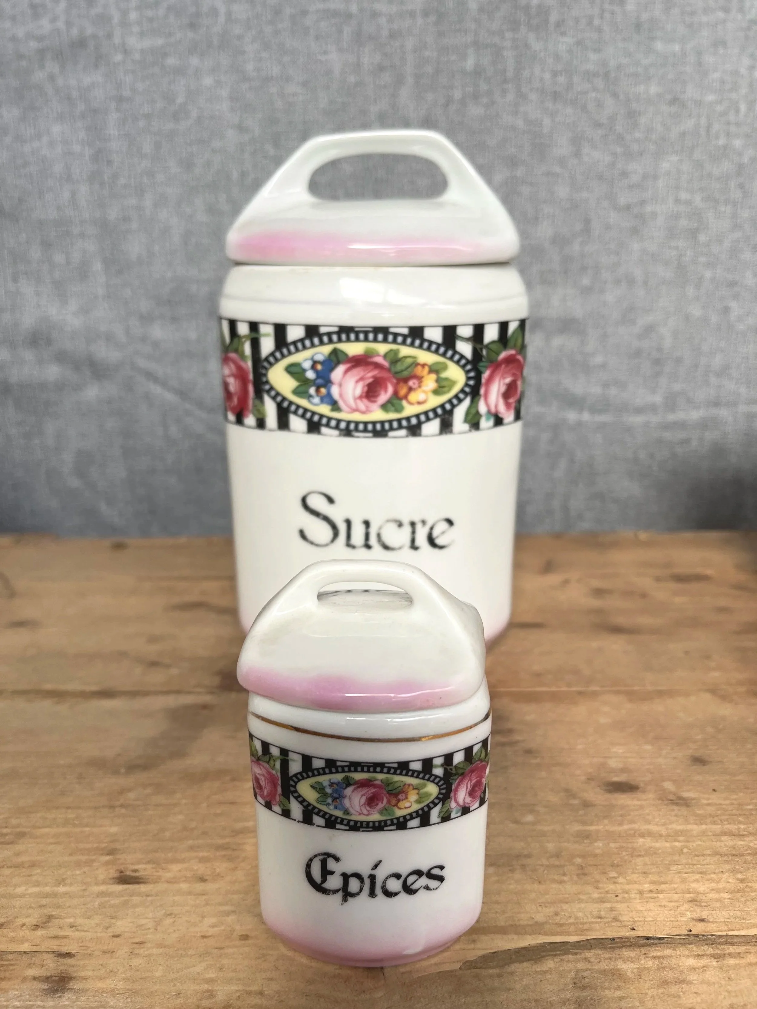 Secondhand vintage art deco kitchen canisters