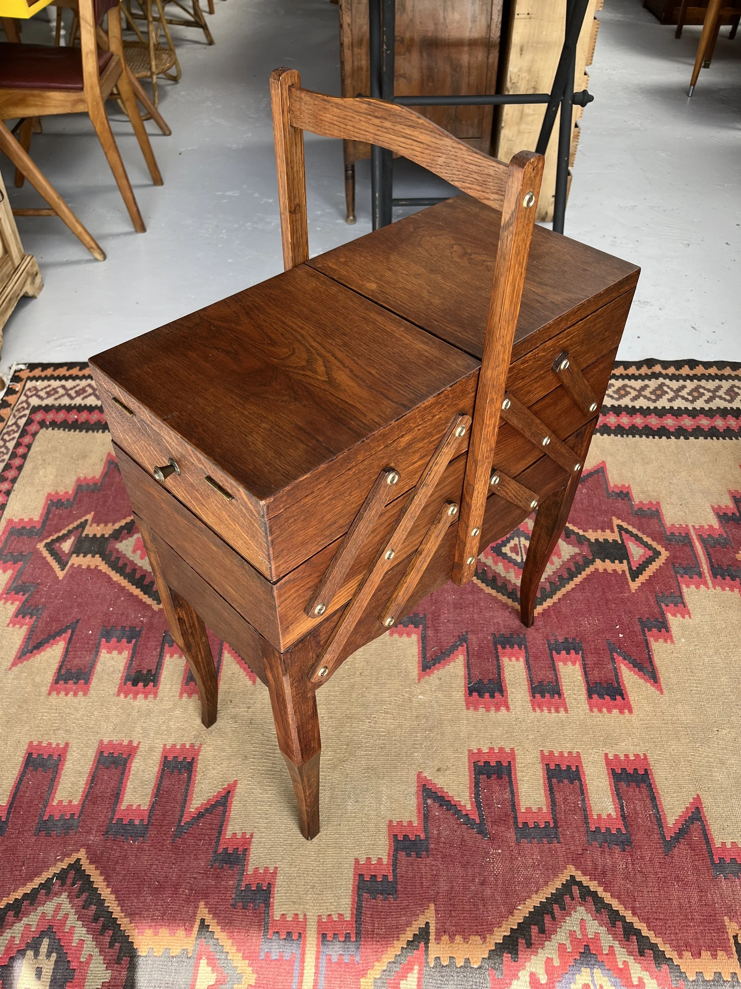 Secondhand vintage sewing box on legs