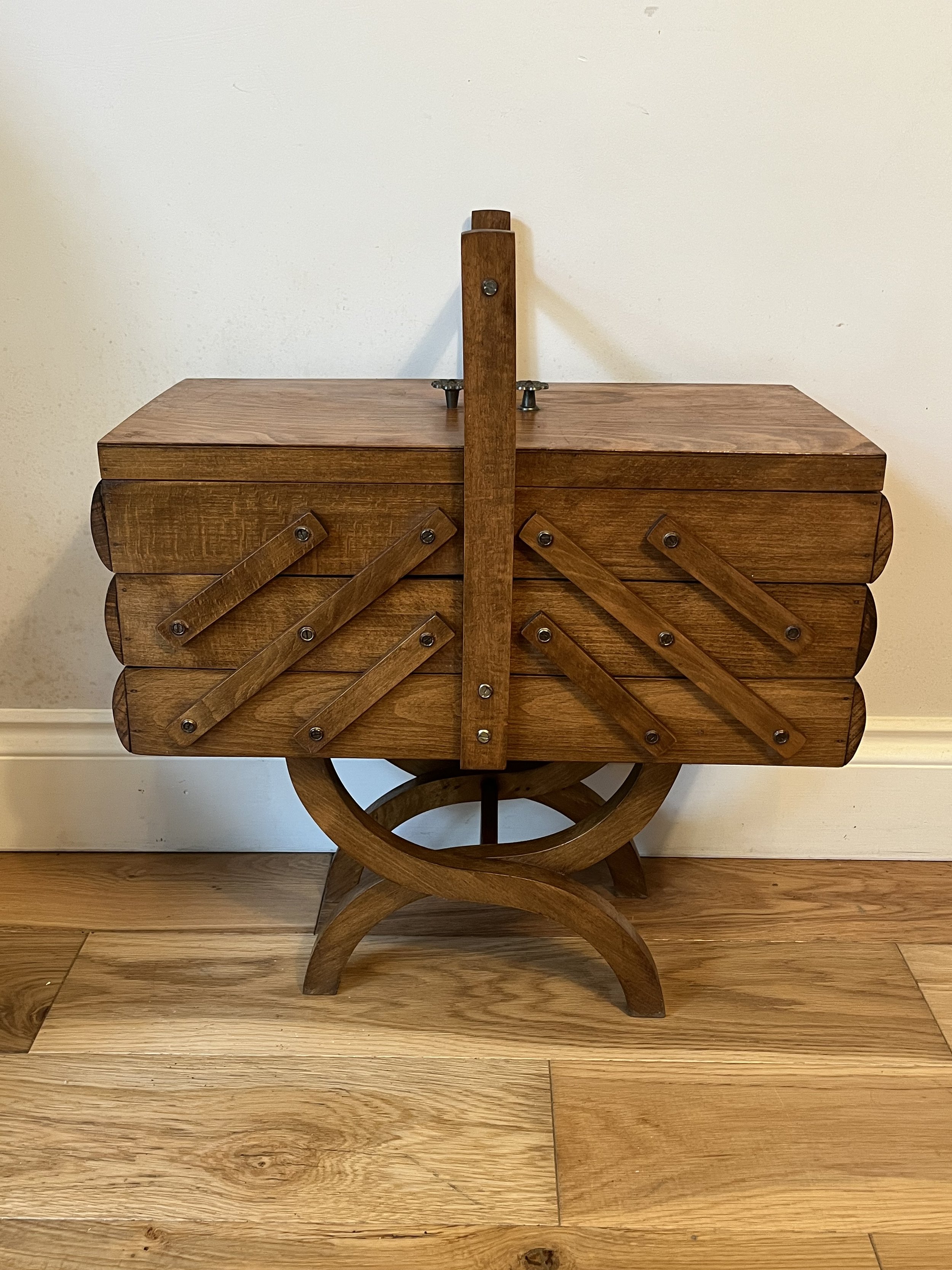 Secondhand vintage sewing box on legs