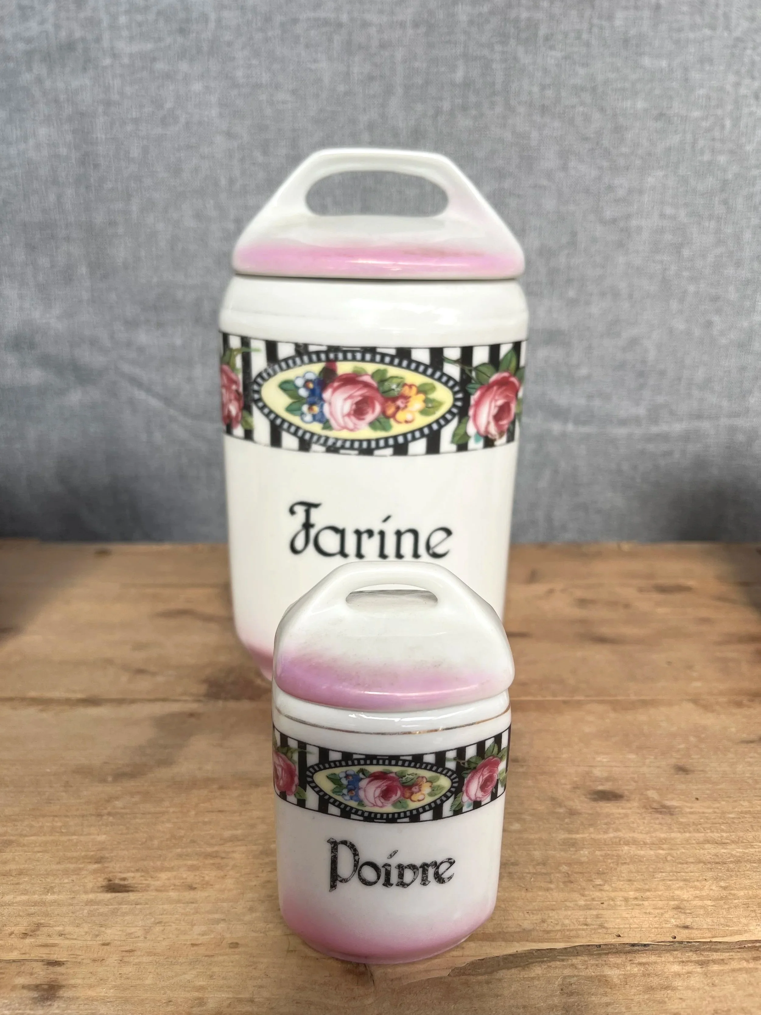 Secondhand vintage art deco kitchen canisters