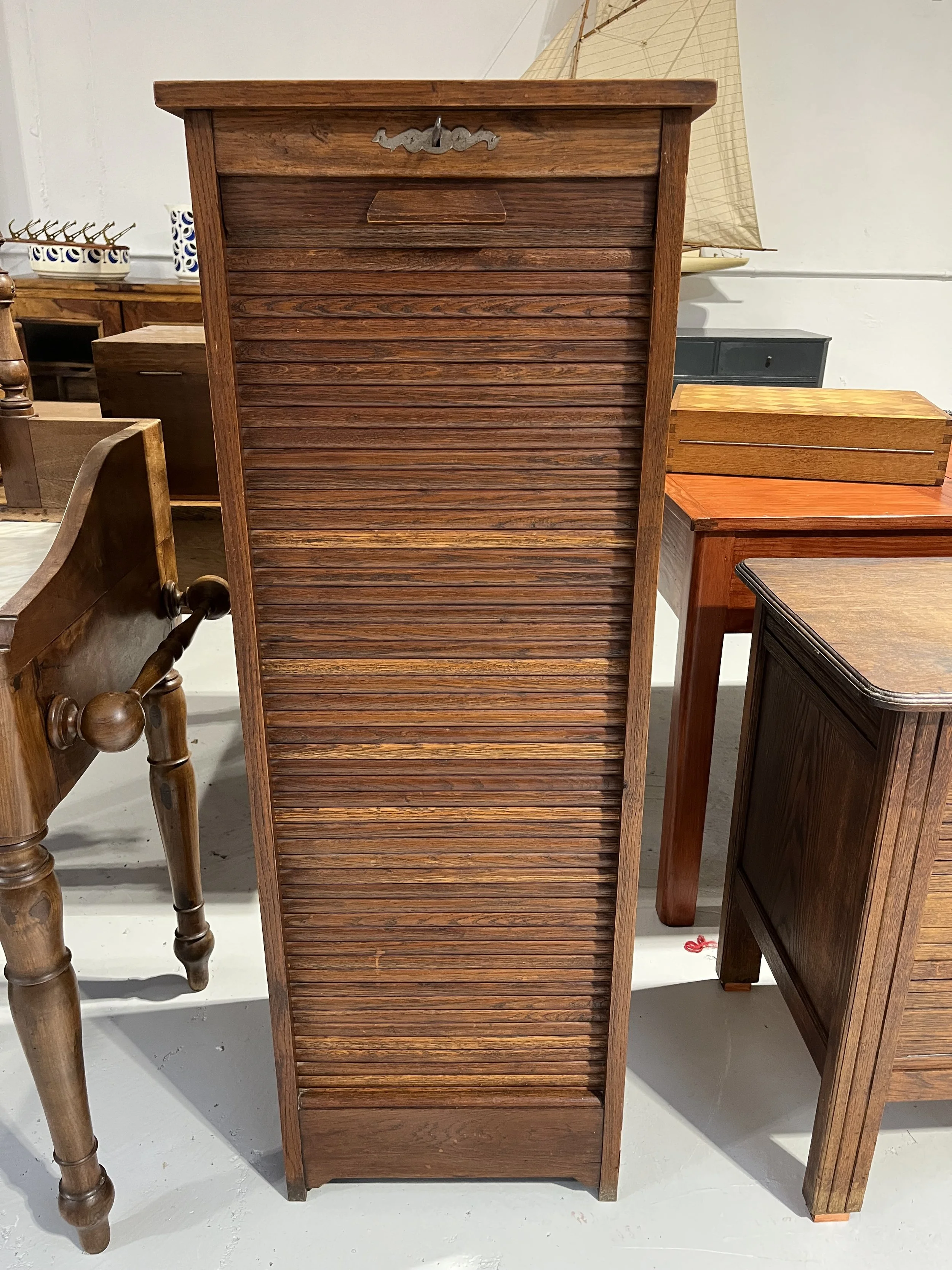 Vintage secondhand tambour filing cabinet