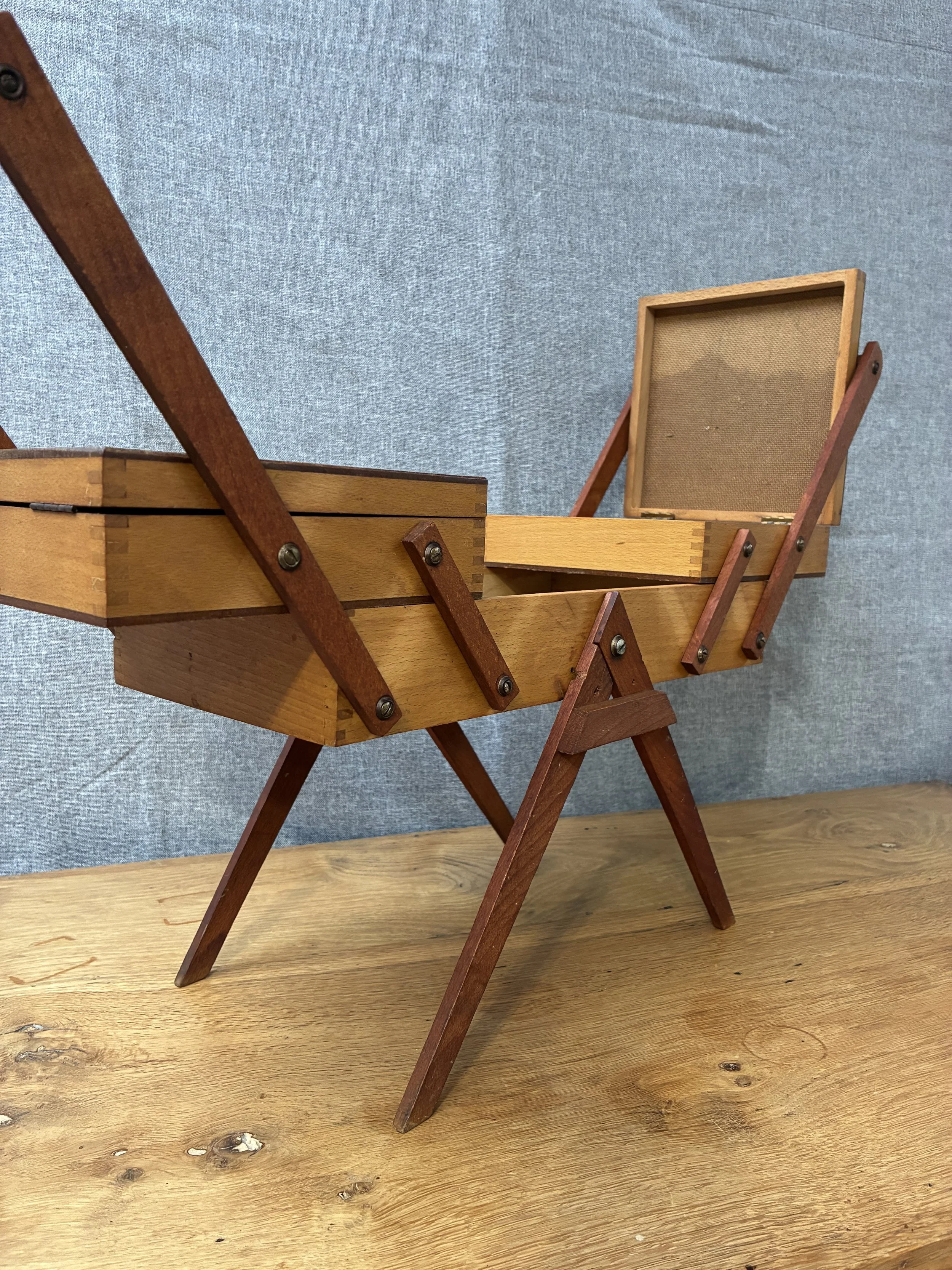 Secondhand vintage sewing box on legs
