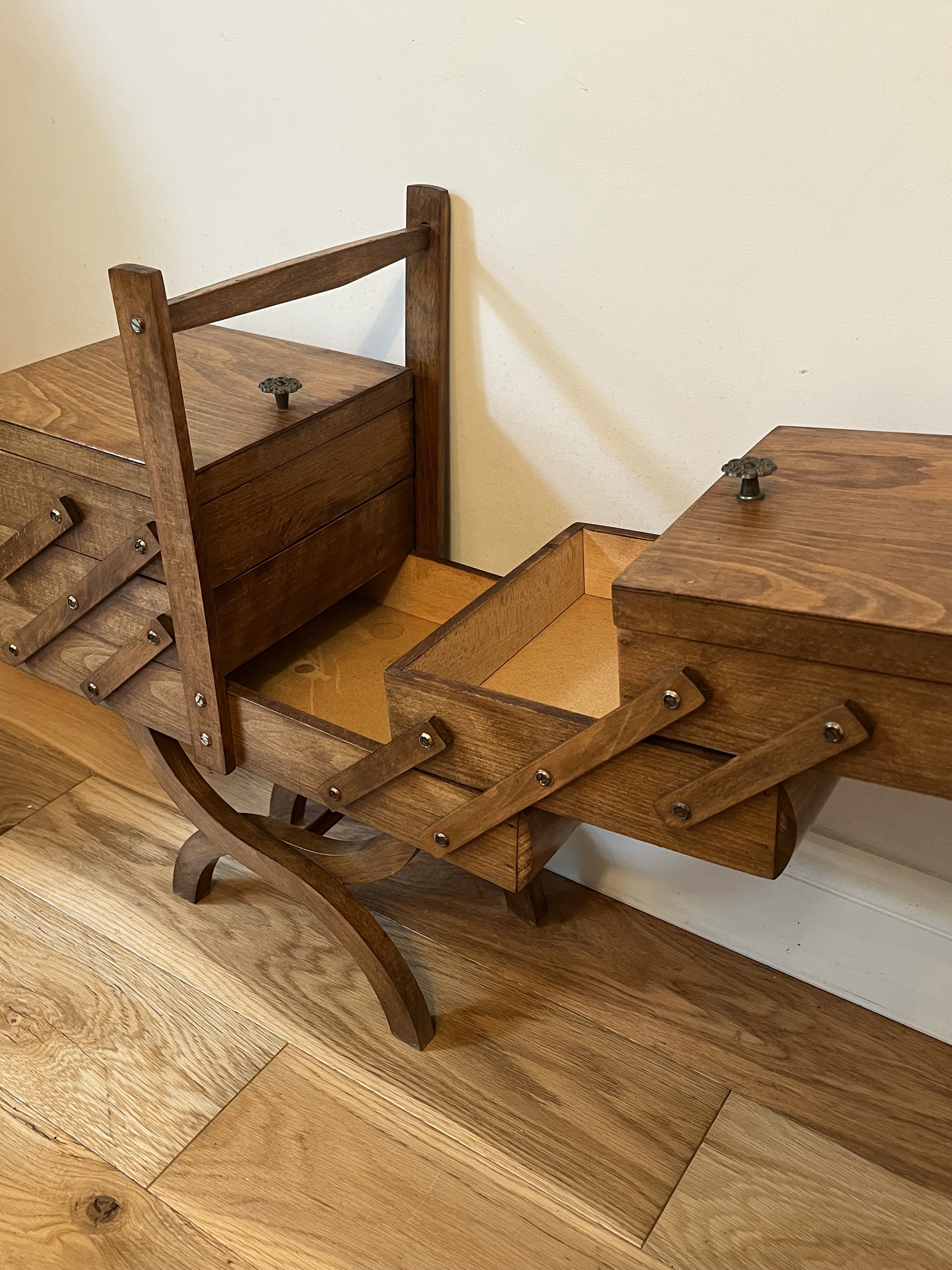 Secondhand vintage sewing box on legs