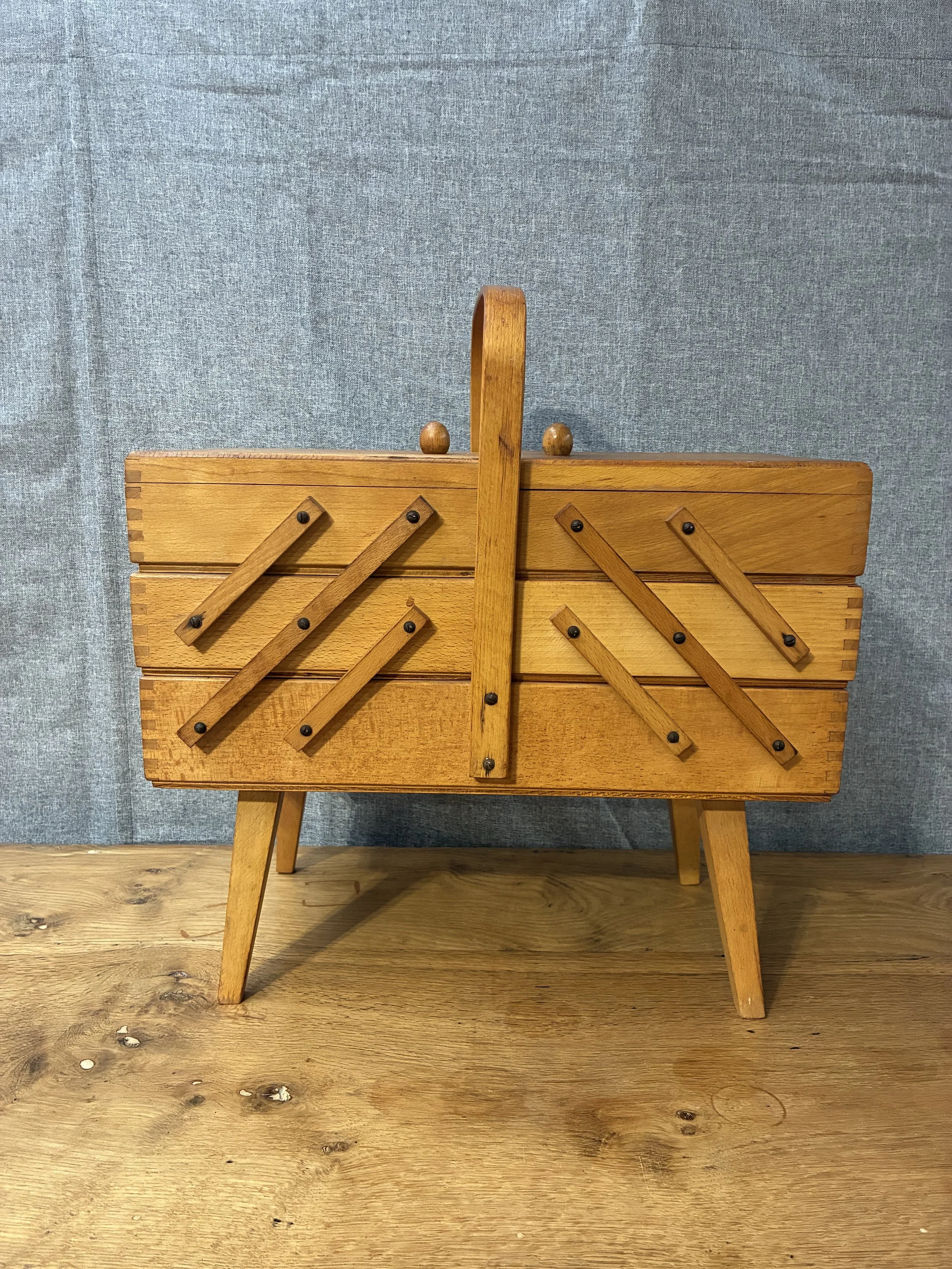 Secondhand vintage sewing box on legs