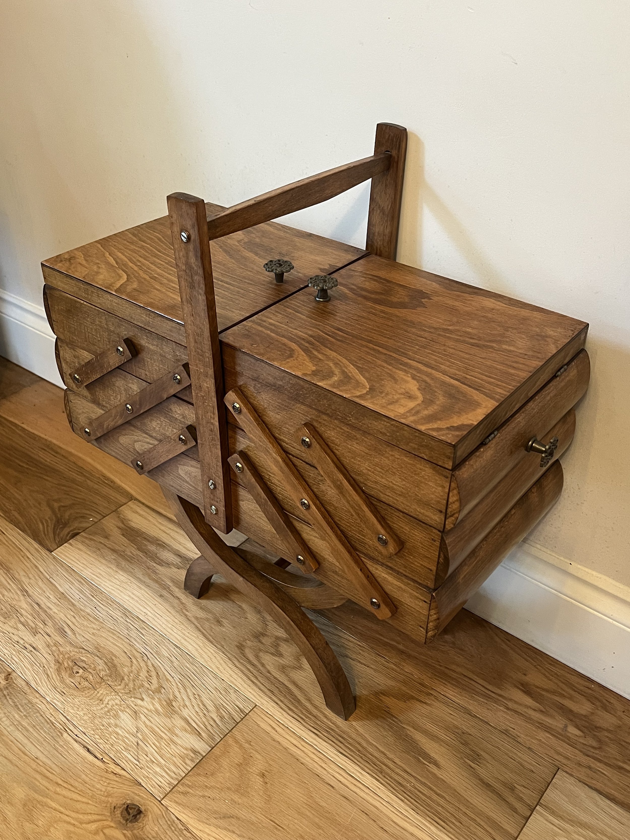 Secondhand vintage sewing box on legs