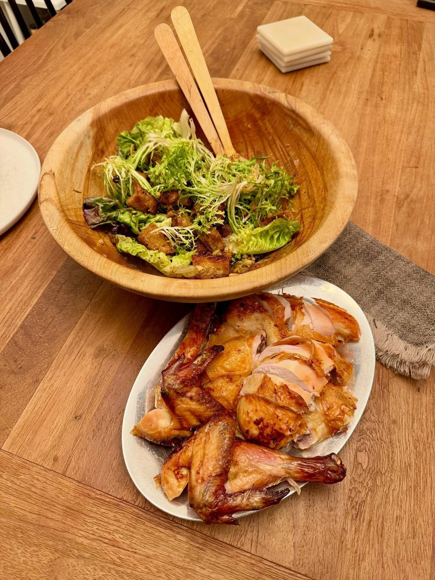 The sights and sounds of @zunicafe roast chicken and bread salad at home. 

My older sister lived in SF before I ever did and knowing my passion for cooking bought me the cookbook from this culinary institution. Judy&rsquo;s lessons on technique open