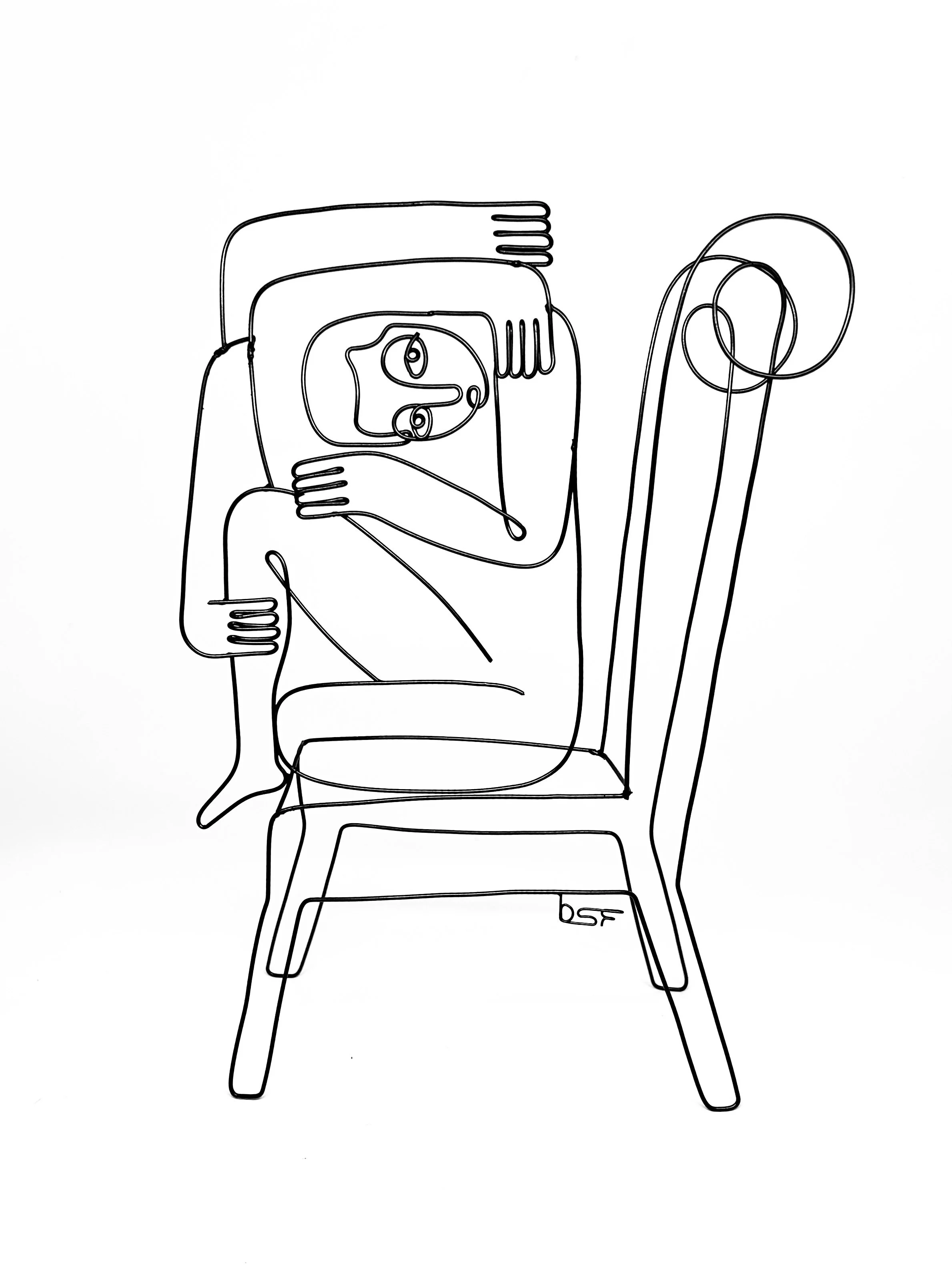 Anxious Sitter 4, 2025, Powder Coated Steel, 12”x14”x4”, $550 - available at Gray Loft Gallery (EBOS)