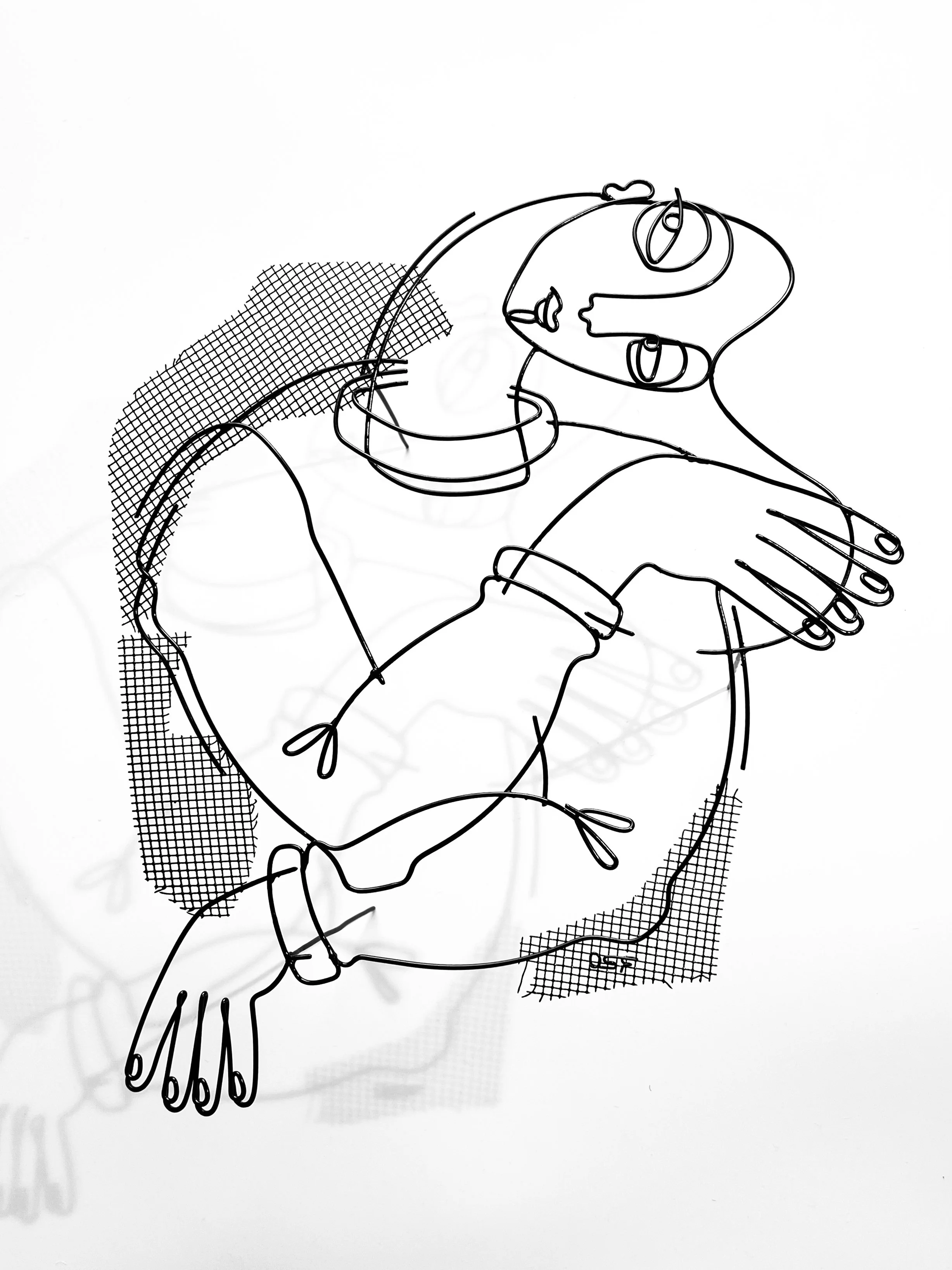 Folded Figure Composition (Mesh Sketch), 2026, Powder Coated Steel, 13.5”x16”x4”