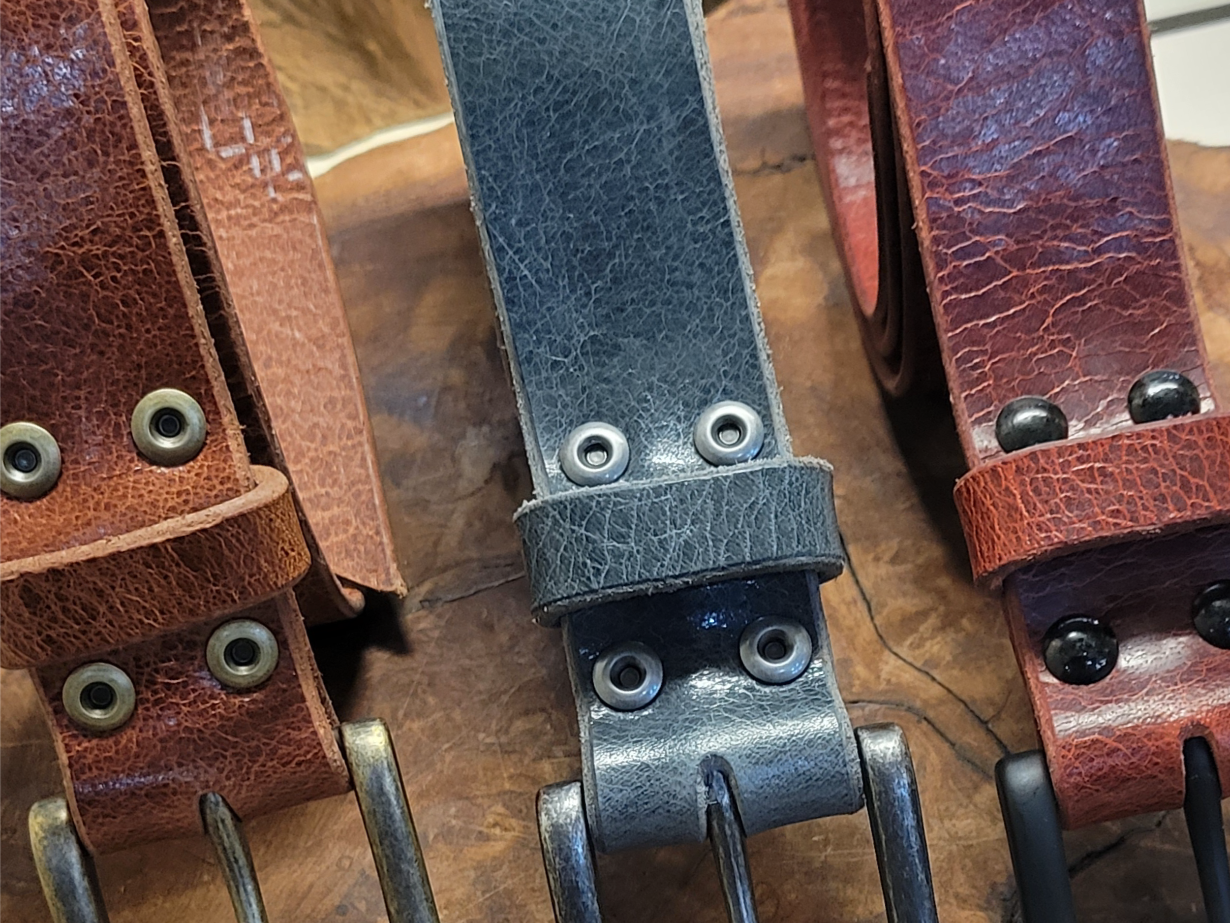 Heavy duty blue leather belt Made in the USA