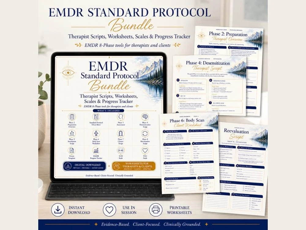 EMDR 8 Phase Protocol Bundle | emdr Standard Protocol Bundle | Therapist Scripts, Worksheets, SUD VOC Scales