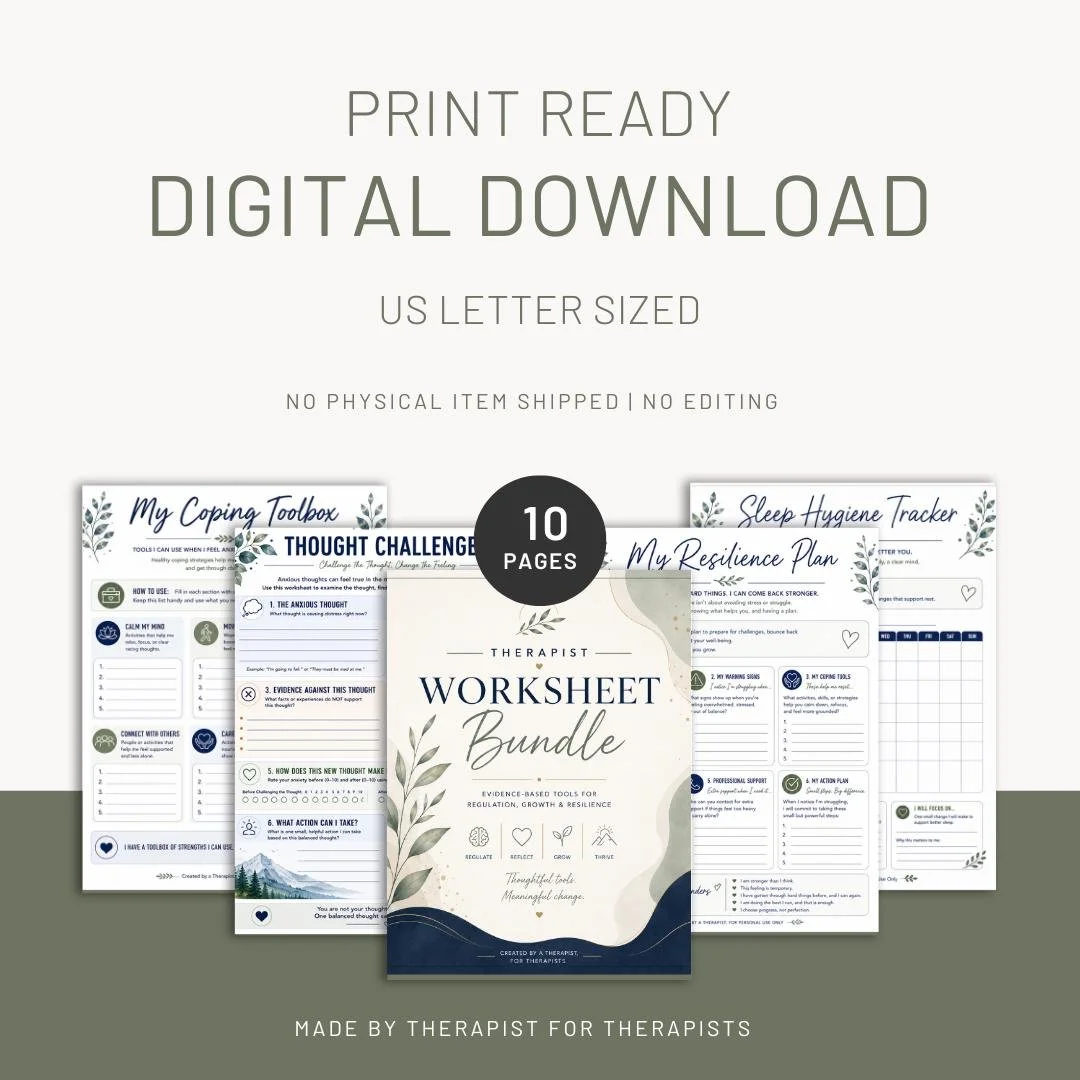 Therapist Anxiety Worksheets | CBT Somatic Regulation Bundle (Digital Download)