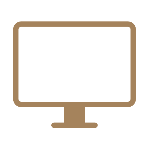 Icon of a computer monitor with a brown outline and a black screen.