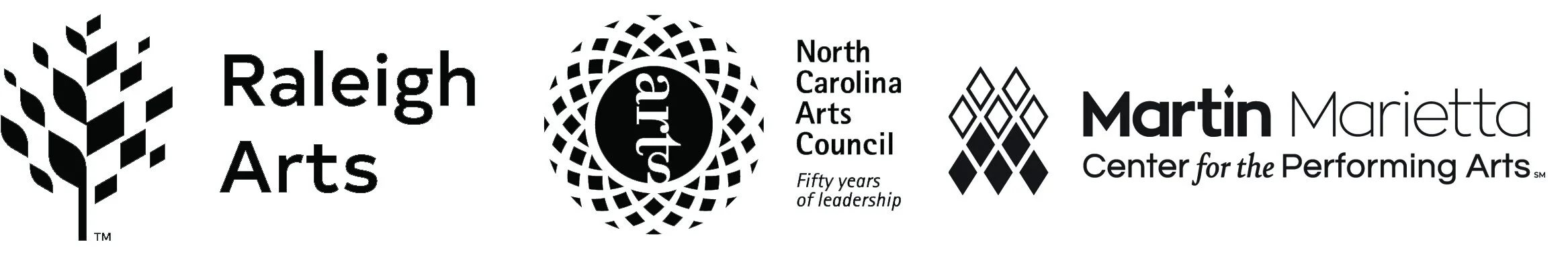 Logos of Raleigh Arts, North Carolina Arts Council, and Martin Marietta Center for the Performing Arts.