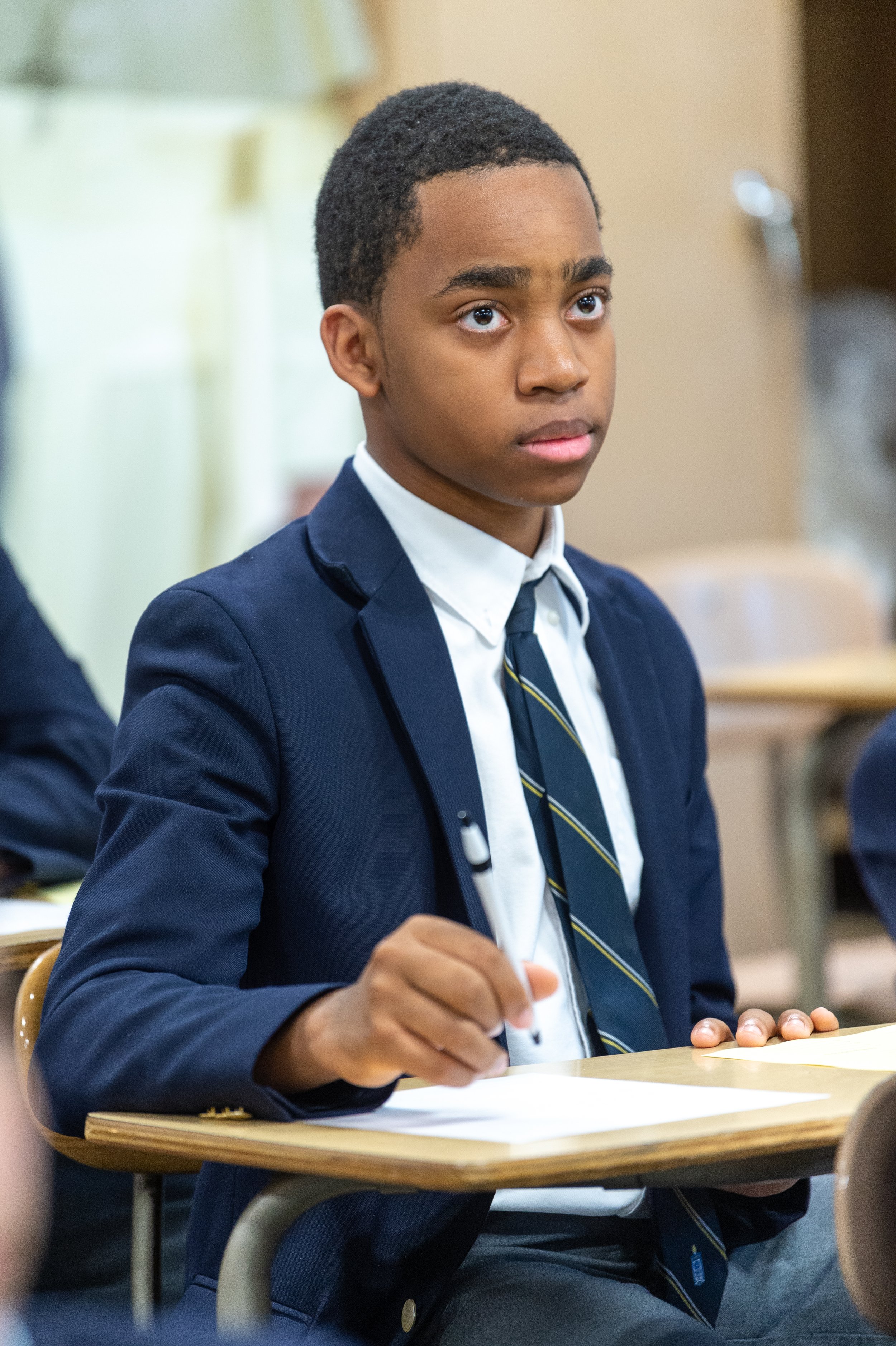 Students in class at Kellenberg Memorial High School in Uniondale, NY.
