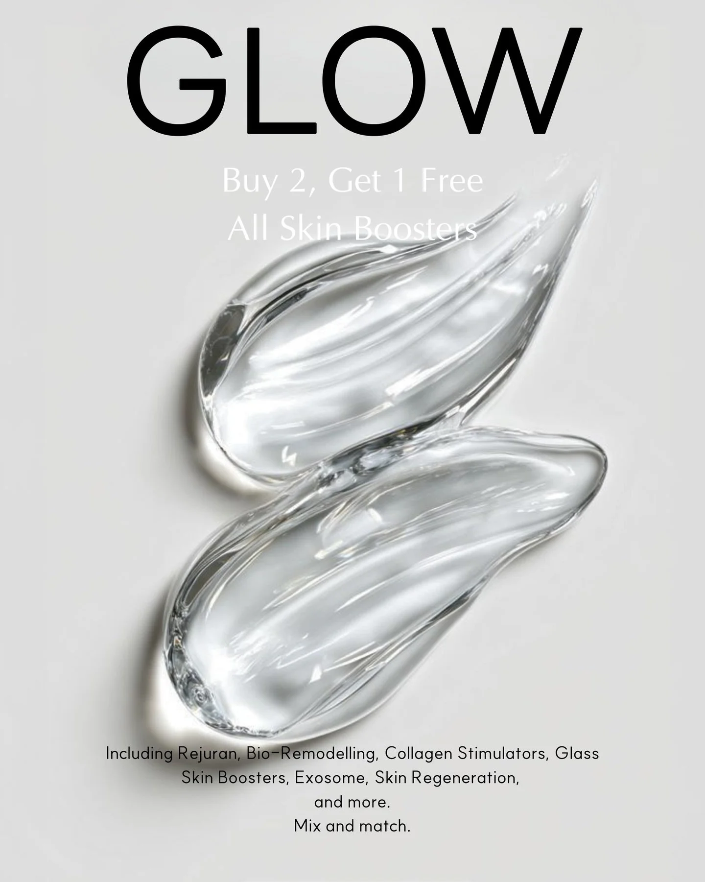 Buy 2, Get 1 Free &middot; Skin Boosters + Device-Based Treatments

Use code B2G1F

GLOW &mdash; a curated moment for luminous, hydrated skin.

Enjoy Buy 2, Get 1 Free across all skin boosters and all device-based treatments.
Mix and match freely &md