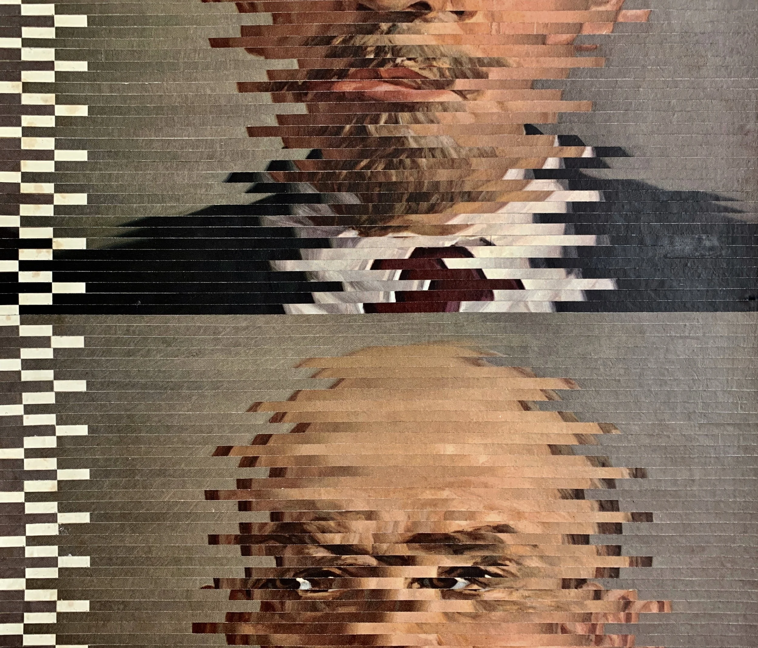 “Portrait of Lenin” (1 of 6 variations) 1984, 
Cut Paper Collage mounted on Board.  35.5x28.5cm.