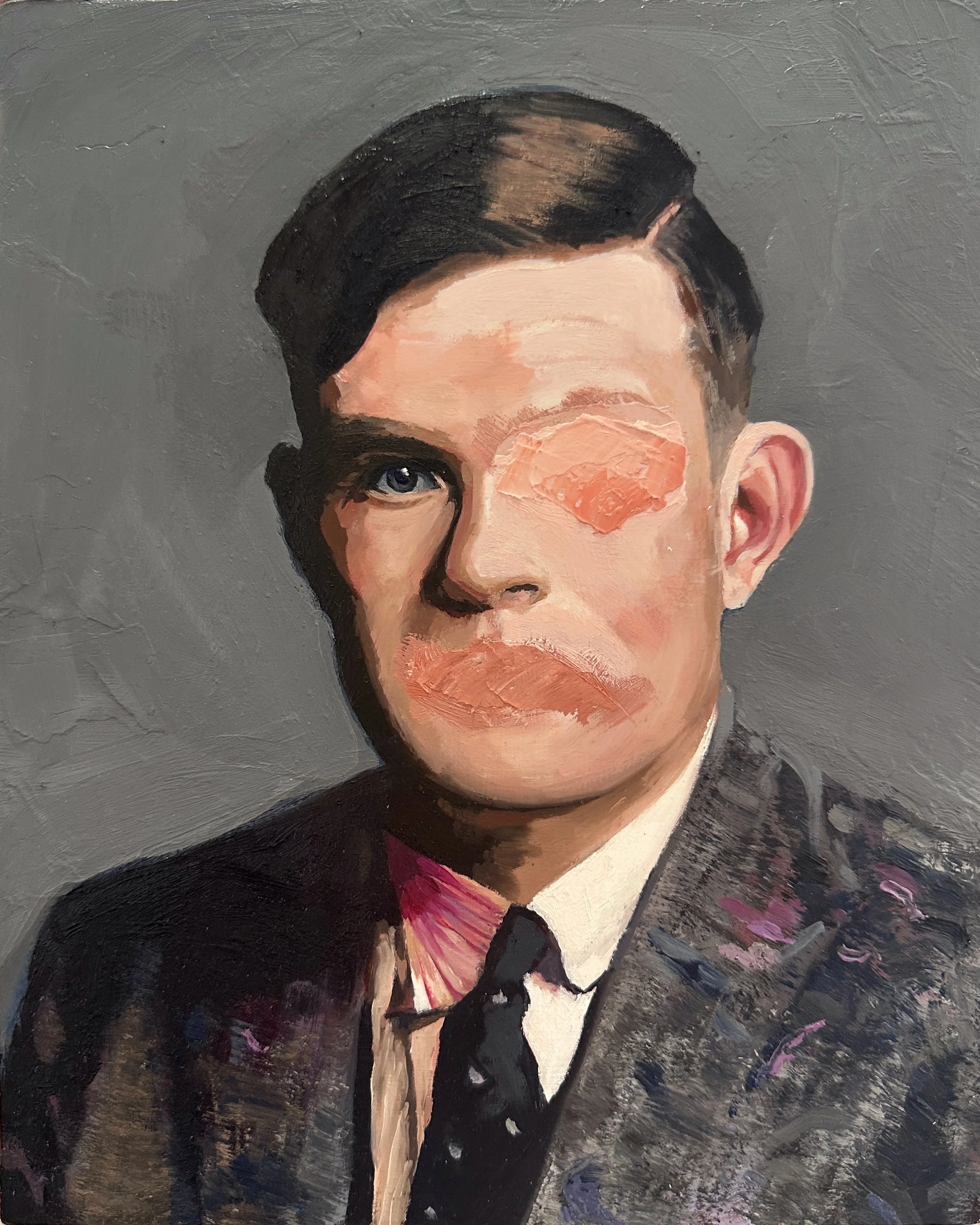 “The Turing notes III” (Study for a portrait of Alan Turing.) 2023, Oil on cradled wood panel 20x25cm.