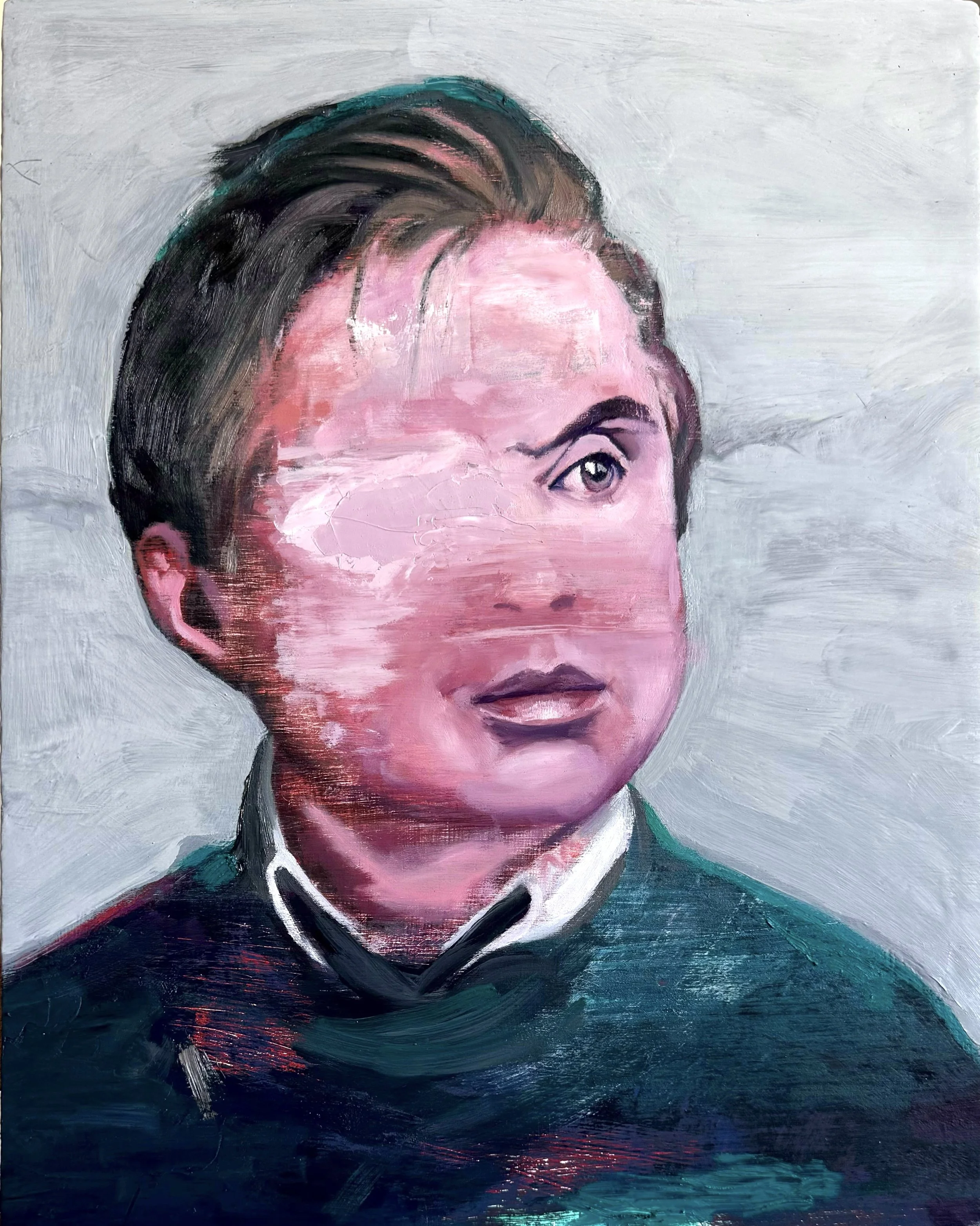 “Head study (Bacon)” 2024, Oil on cradled wood panel 35.5x28.5cm.