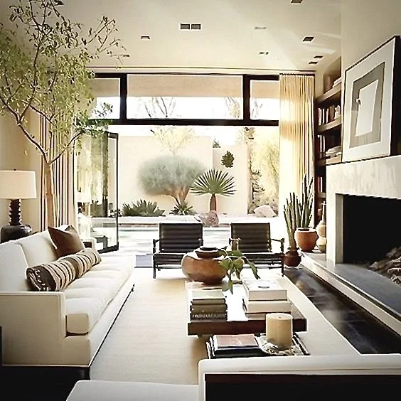 Beautifully curated living room interior featuring custom furnishings, layered textures, and personalized color palette, reflecting luxury interior design in Pacific Palisades, Malibu, or elsewhere in Southern California.