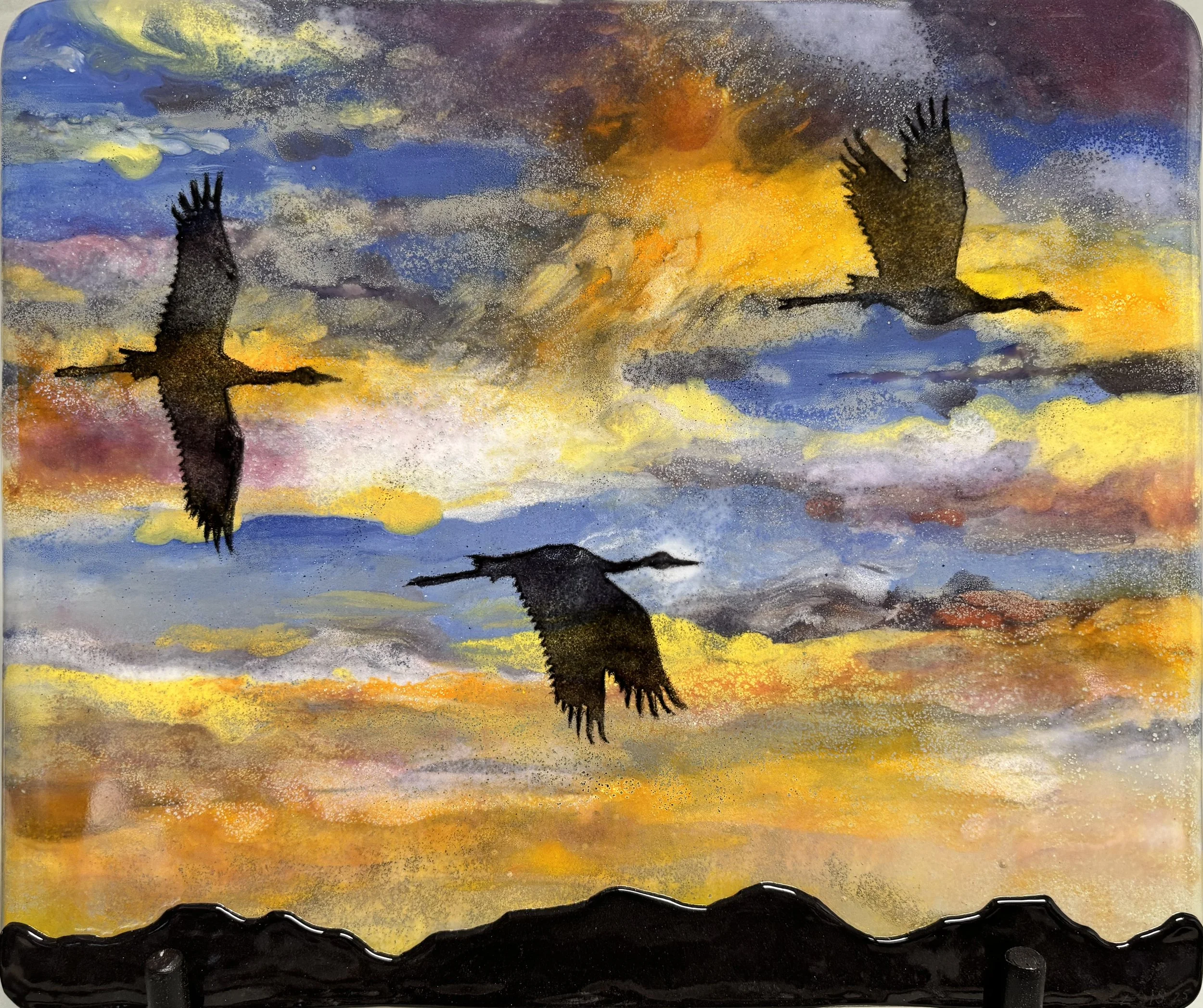 Sandhill Cranes at Sunset by Lois Manno