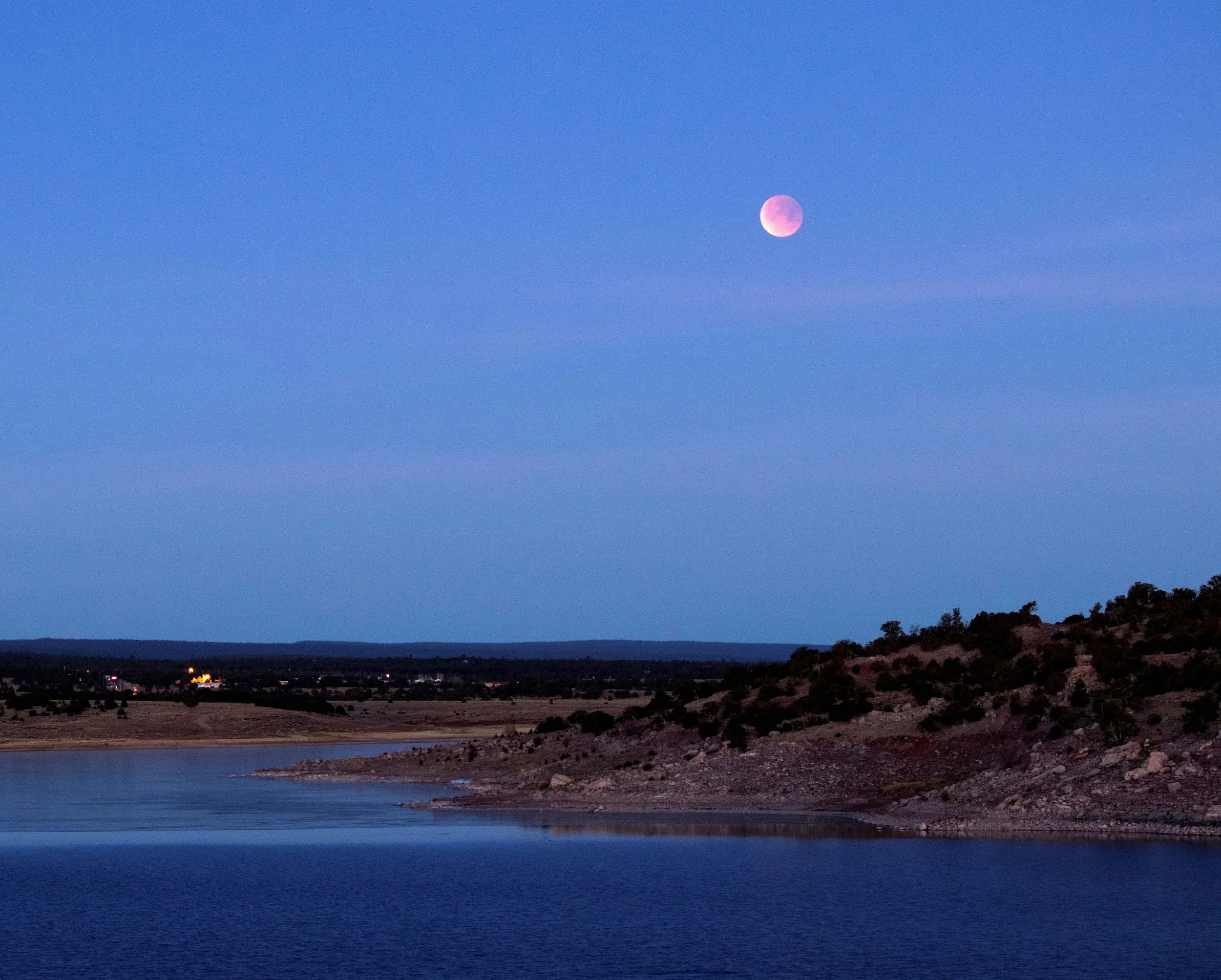 Blue Blood Moon Over Bluewater Lake by Ann Laurie Wells