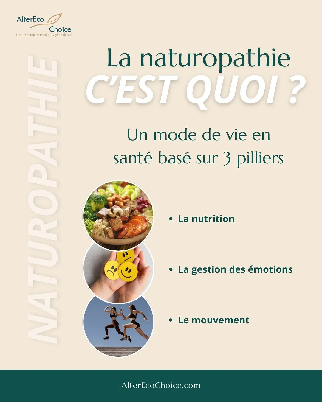 🌿 La naturopathie, c&rsquo;est quoi ?
C&rsquo;est une approche globale pour retrouver ton &eacute;quilibre naturel gr&acirc;ce &agrave; l&rsquo;alimentation, la gestion des &eacute;motions et l&rsquo;hygi&egrave;ne de vie.

✨ Pour qui ?
Pour toutes 