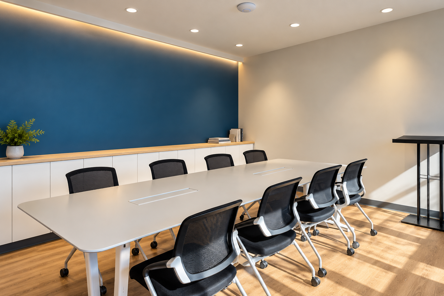 Modern Conference Room with Blue Accent Wall.png