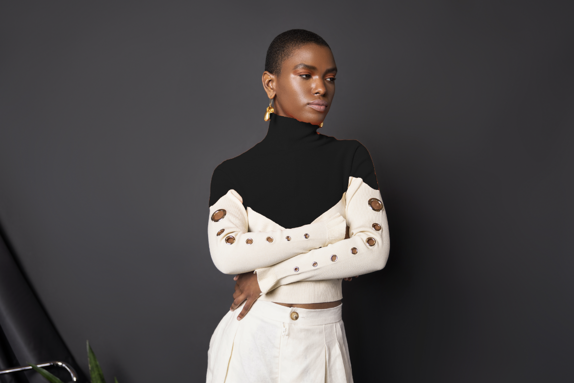 Ivory Noir Grommet Sleeve Sweater