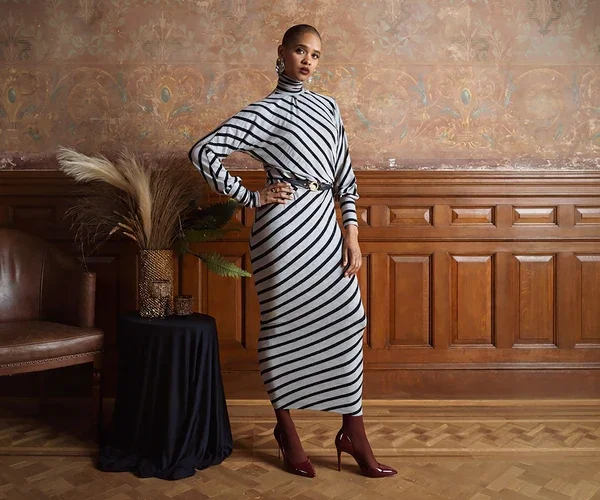 Bias Stripe Knit Dress