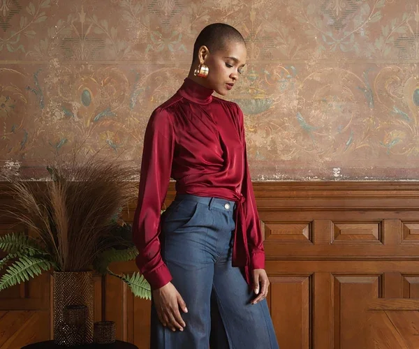 Hammered Silky Joi Wrap Top - Burgundy