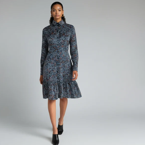 Button Front Ruffle Dress - Animal Print