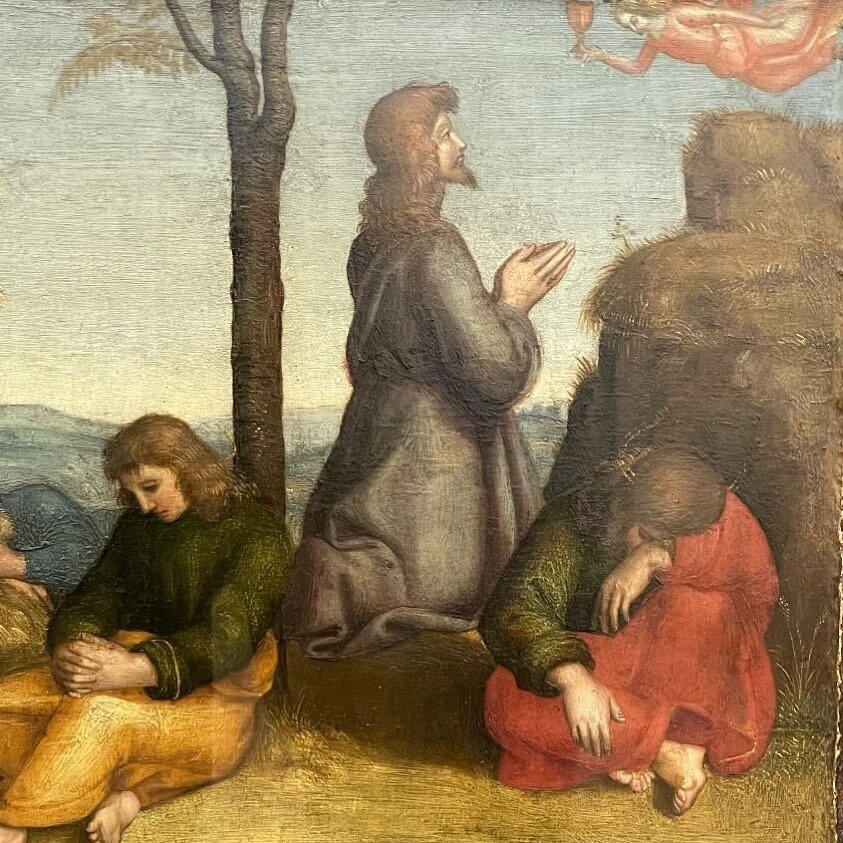 Join us for Maundy Thursday tonight at 7 pm, 925 N. Forest St. 🖼️ Raphael. The Agony in the Garden, 1504. The Metropolitan Museum of Art.