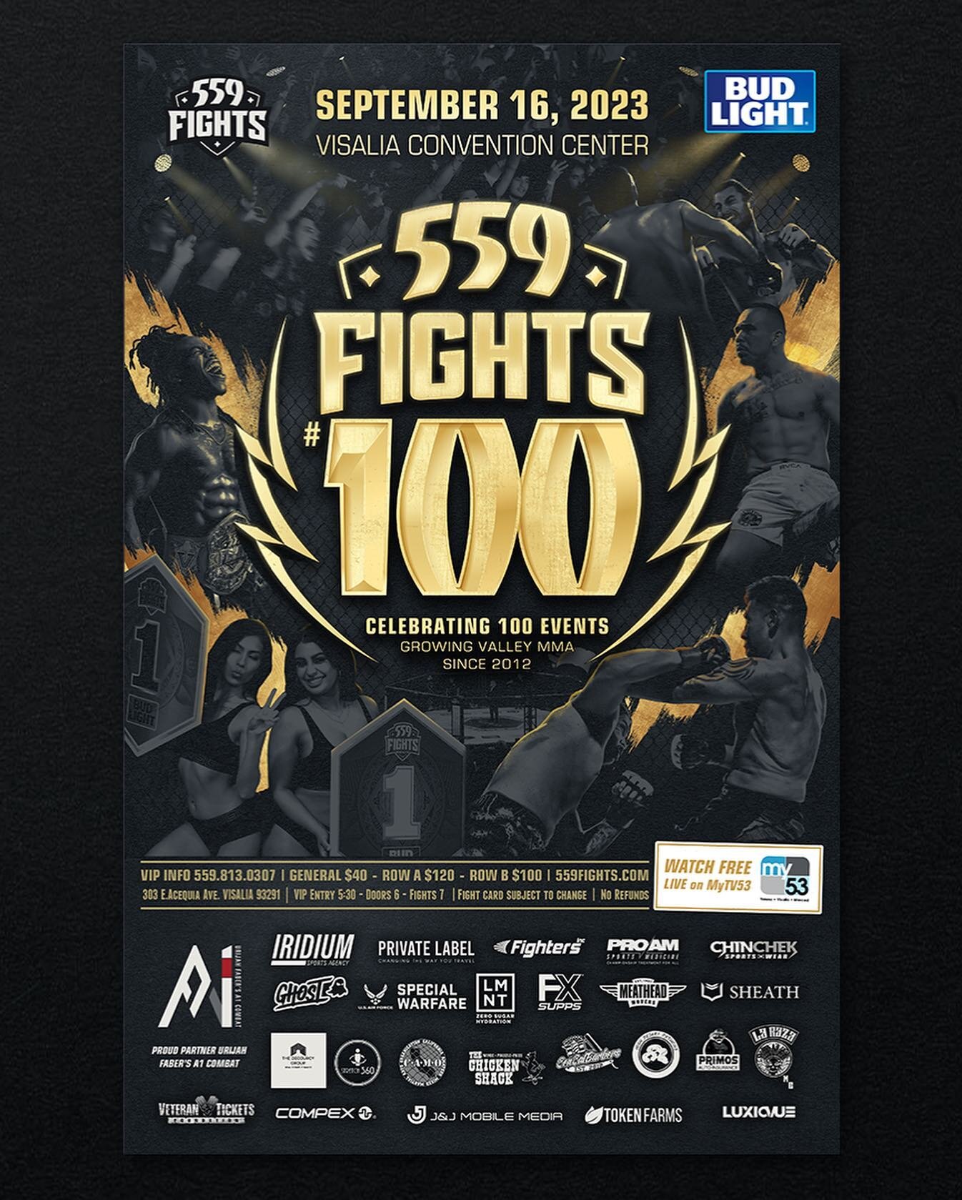 100 events!
559 Fights is celebrating their 100th live MMA event in September and I am very very proud to have been a part of it since the very beginning.

Many many thanks and huge congratulations to the homie @jluchau and the 559 Fights family for 