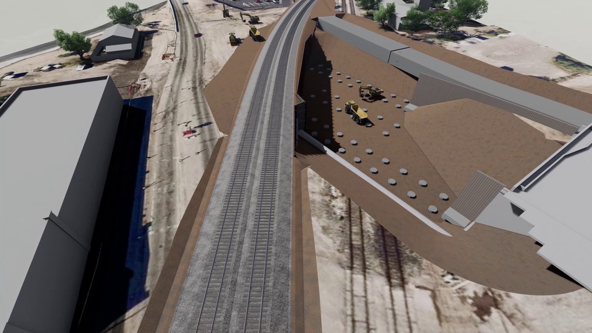 An iSX Solutions visualisation showing the construction phases for an underpass and new railway track bridge