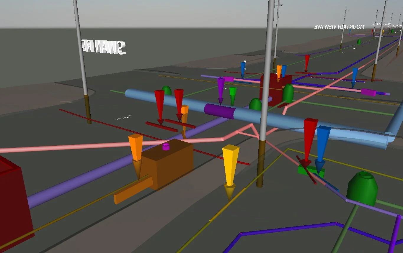 A BIM model for underground utilities, helping conflict resolution and avoid utility strikes, part of iSX Solutions.
