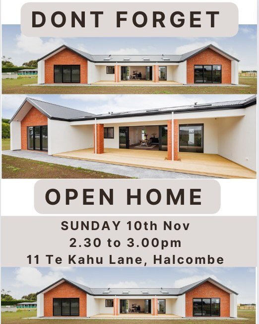 OPEN HOME This  SUNDAY 🏠
We would love to see you there 🤩
2.30 - 3pm
11 Te Kahu Lane, Halcombe 
4 🛏, 2 🛁 3🚙
Contact Jeremy ☎️ 027 337 7045 
Jeremy Crosland Real Estate @jeremy_crosland_real_estate