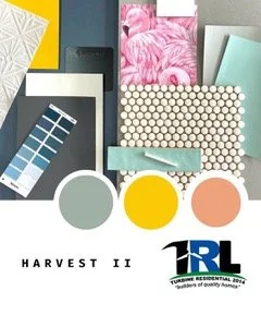 Not every home needs to be white and neutral? Colour gives a space personality, while texture adds depth and warmth.

 In Harvest II, deep navy, sage green, and soft peach cabinetry are layered with warm timber features and playful tiles to prove tha