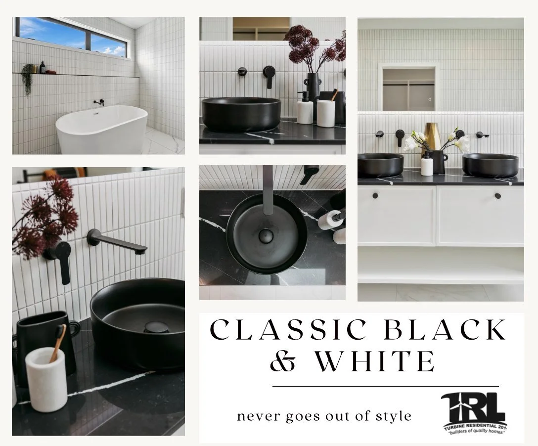 Classic black &amp; white never goes out of style 🖤🤍

This bathroom is a perfect example of how simple choices can create a bold, timeless look.

The matte black basin and tapware paired with crisp white  classics finger tiles to the wall and Matt 