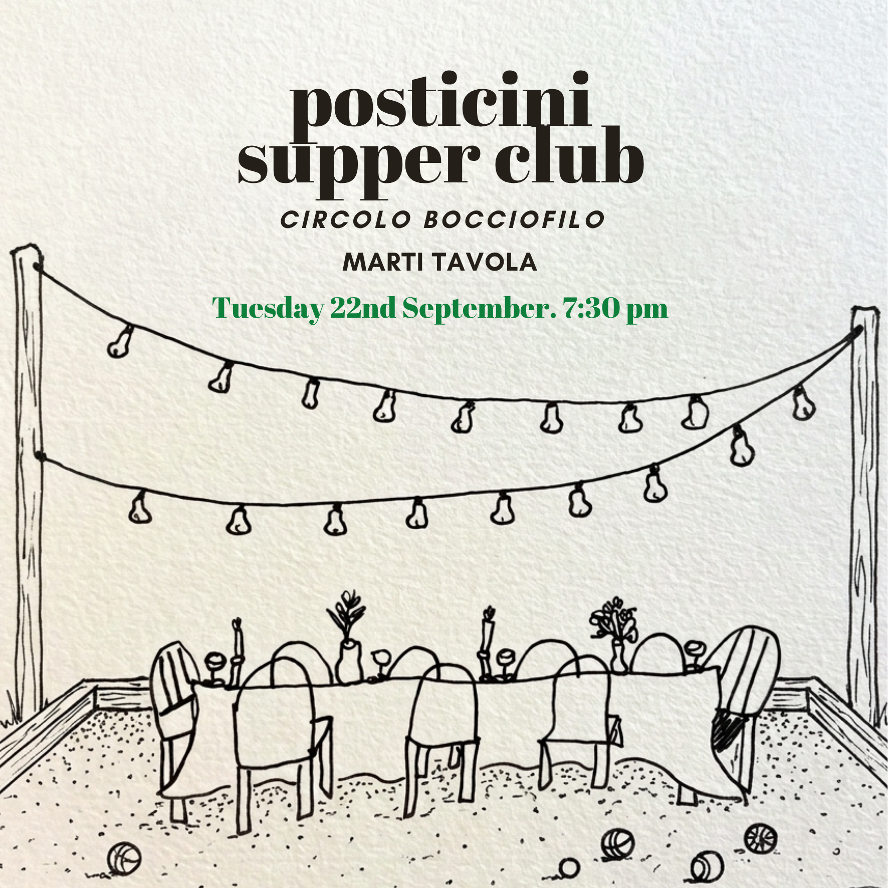 Posticini Supper Club - secret dinner at a bocce club