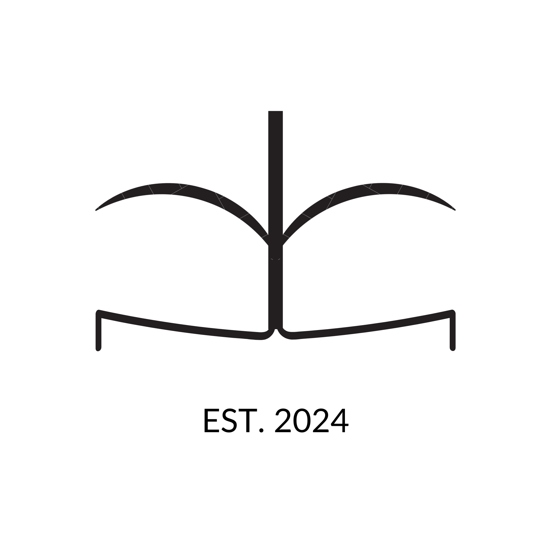 A black and white logo featuring a stylized plant or sprout with two leaves, and the text "EST. 2024" below it.