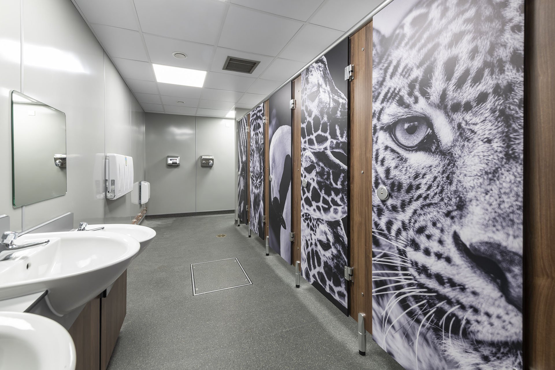 ladies toilet block at banham zoo with animal image printed cubicle doors.jpg