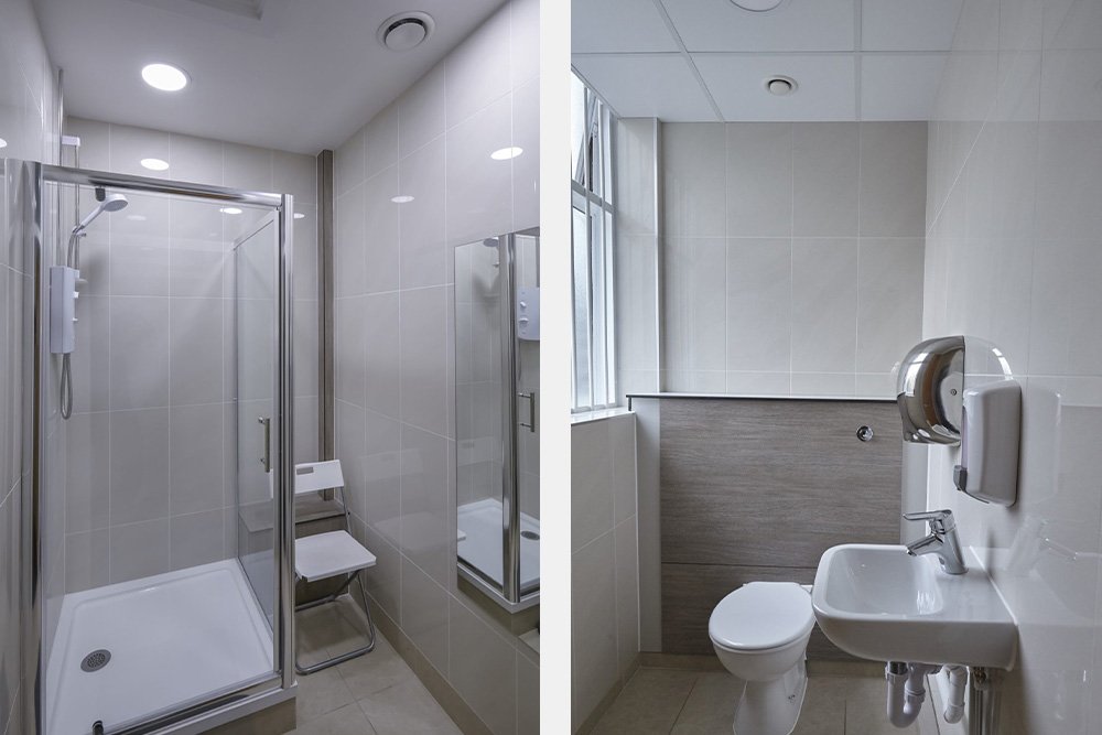 a tiled shower room and a self contained toilet at lenta business centre.jpg