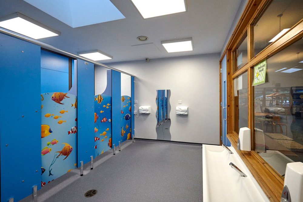  a school washroom refurbishment with child cubicles and a hand wash area 