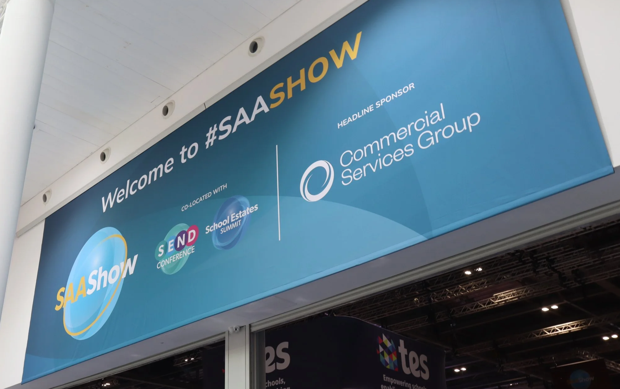 The entrance sign for the Schools and Academies Show 2026.